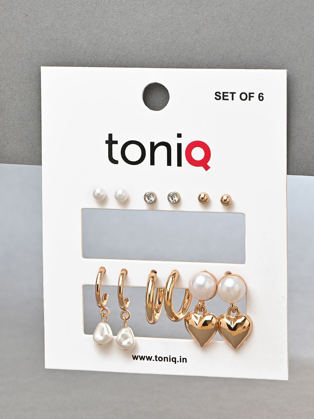 

ToniQ Set of 6 Gold-Plated Pearls Beaded and Studded Studs & Hoop Earrings