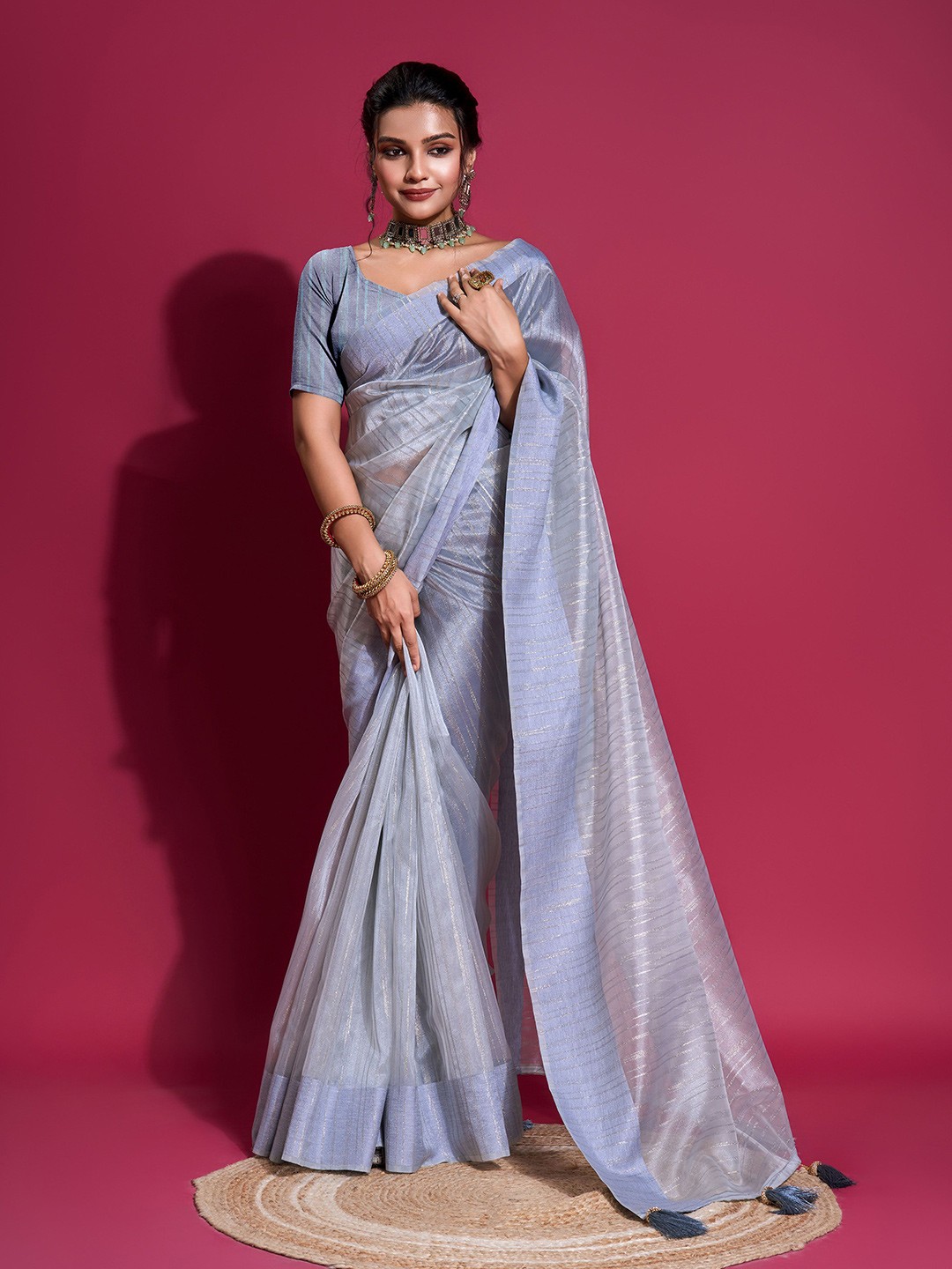 

KIMISHA Striped Lavender Organza Saree