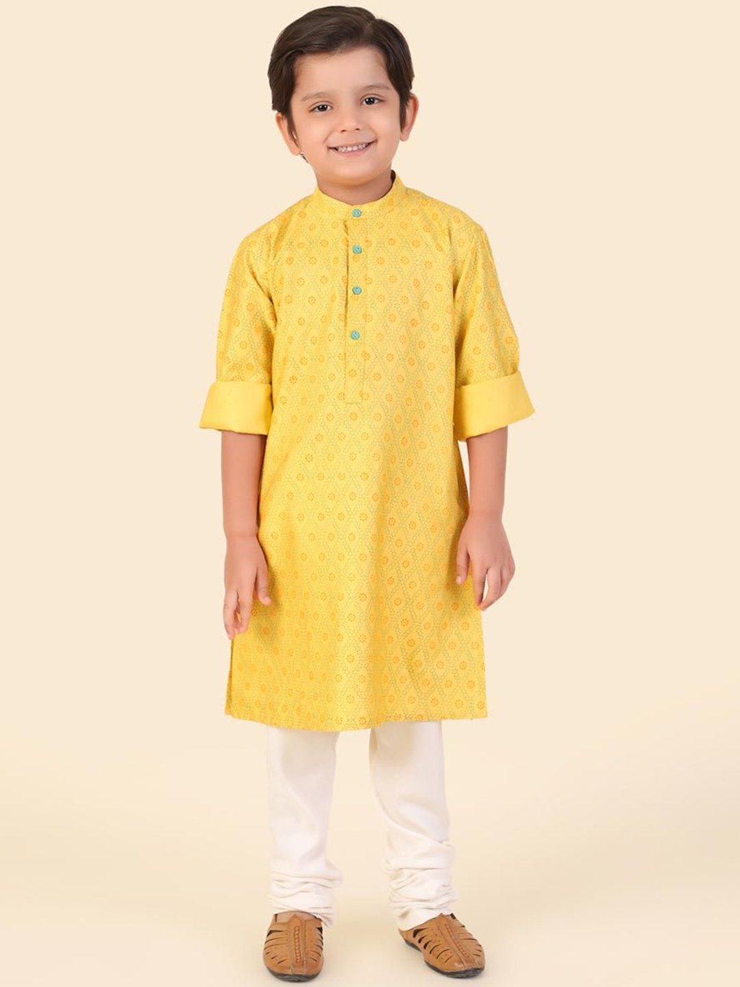 

Fabindia Boys Floral Printed Mandarin Collar Straight Kurta, Mustard