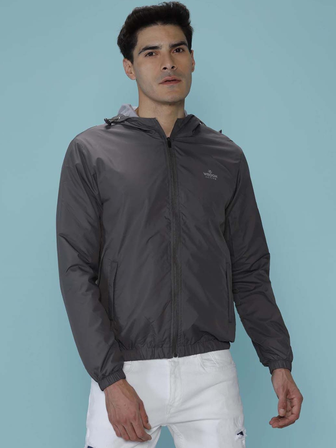 

WROGN Men Crop Sporty Jacket, Grey