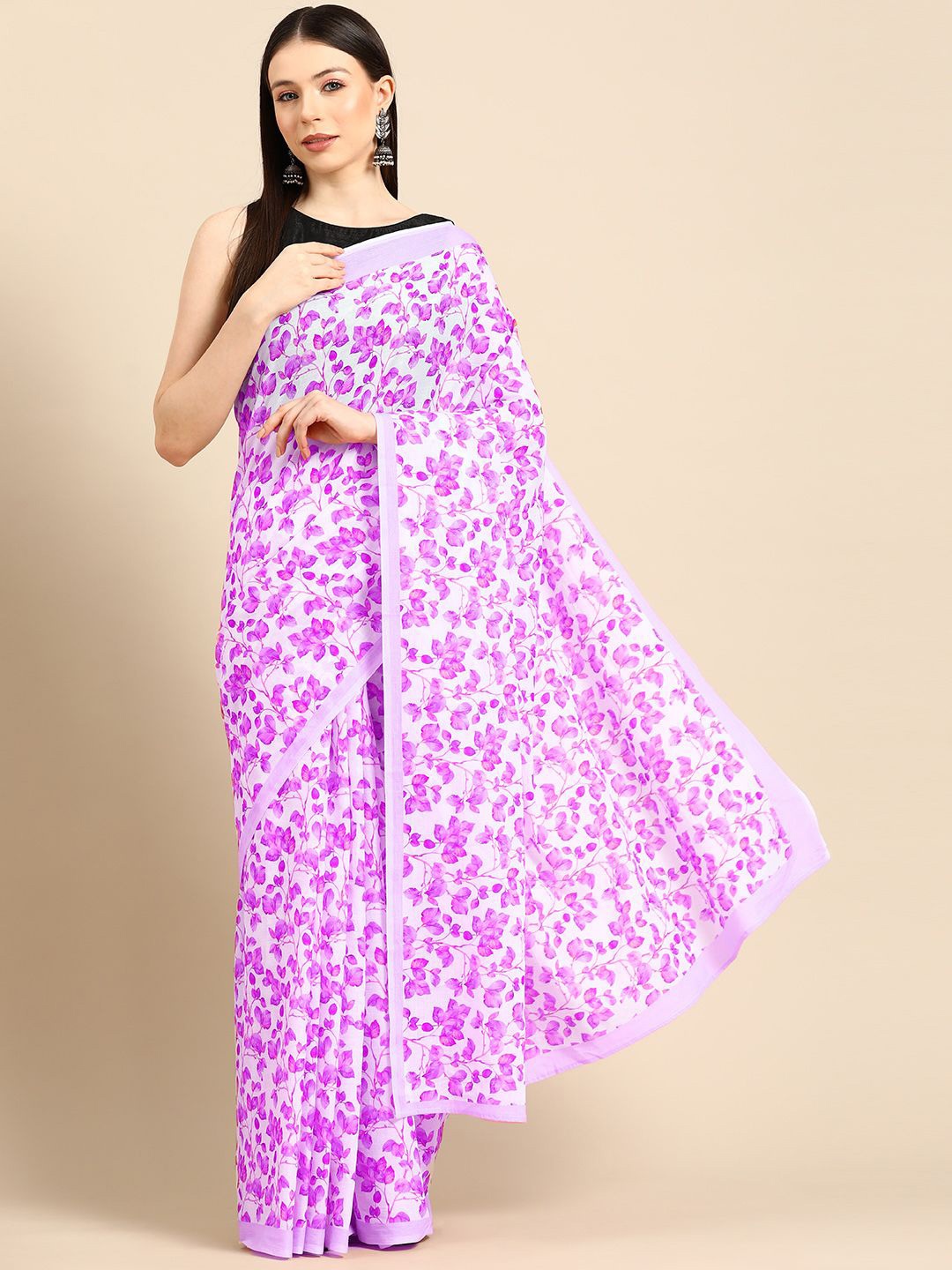 

BUTA BUTI Floral Pure Cotton Saree, Purple