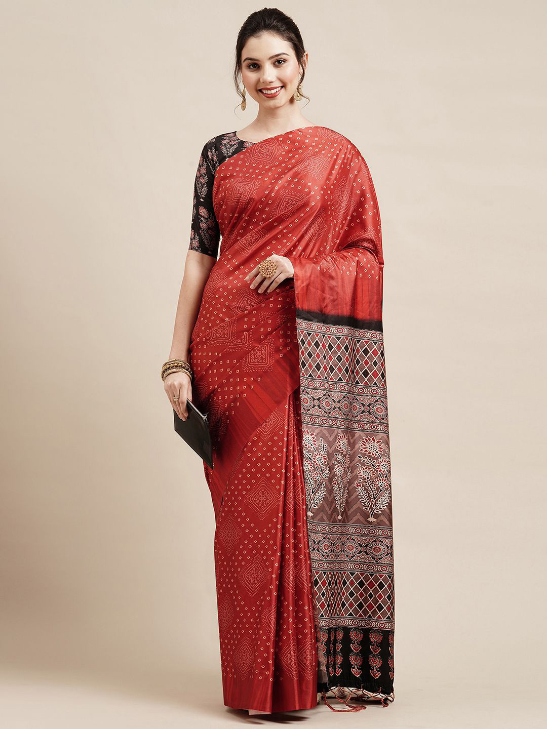 

Saree mall Bandhani Sarees, Red