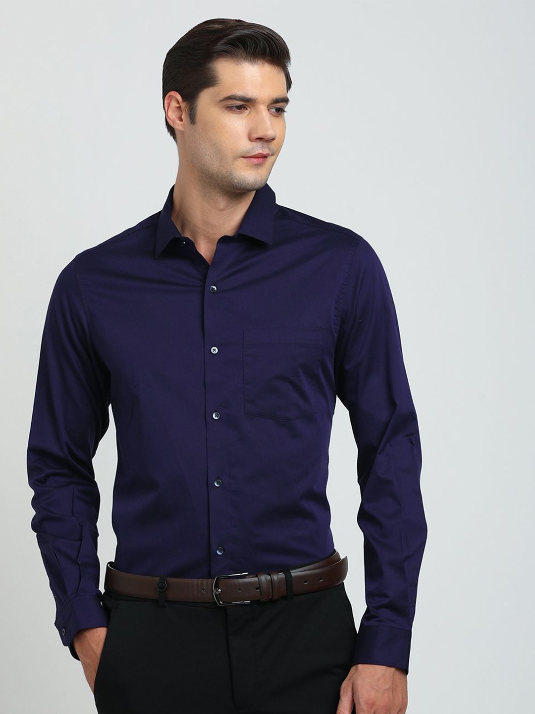 

Turtle Men Standard Solid Cotton Slim Fit Formal Shirt, Blue