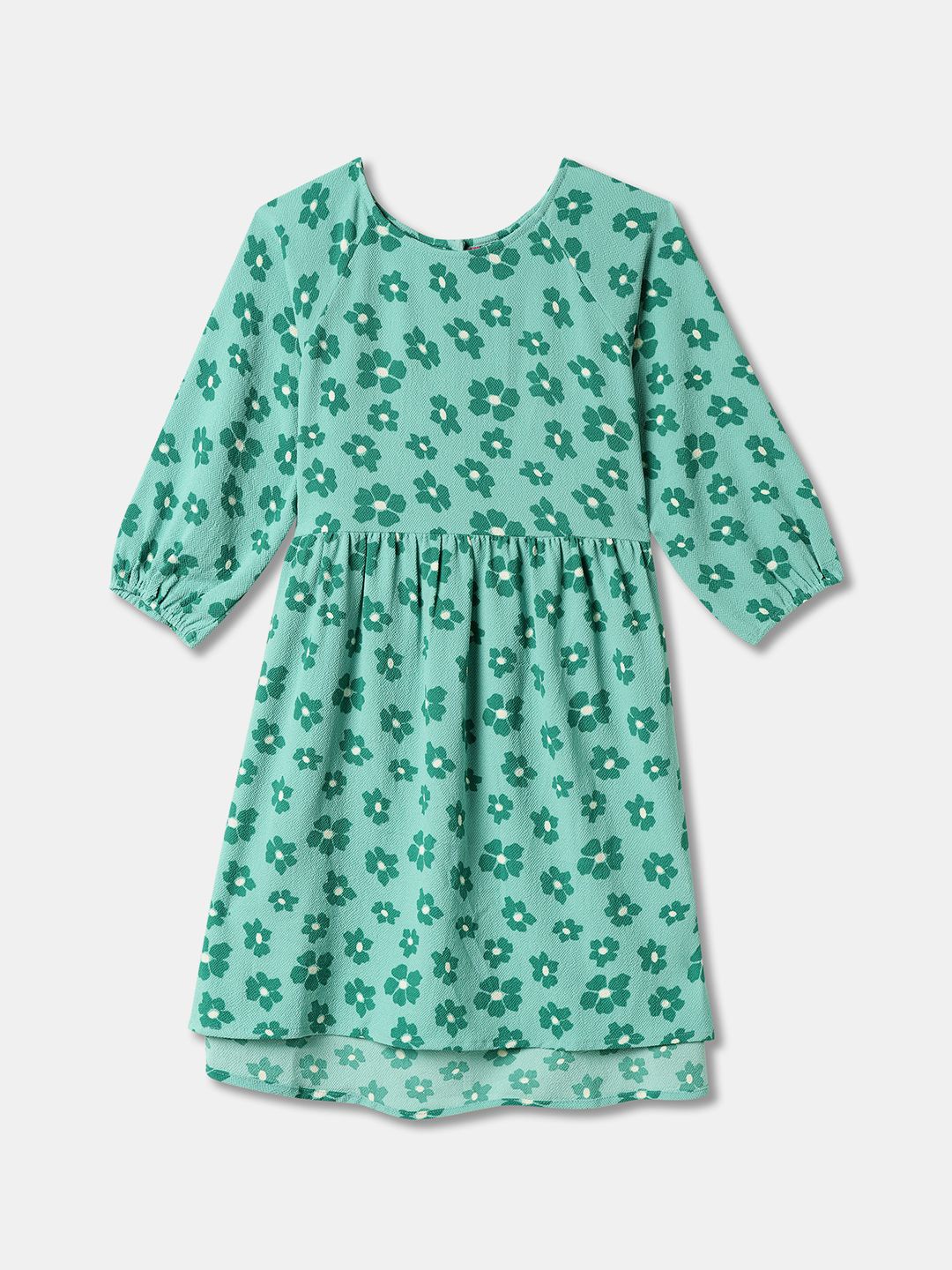

R&B Girls Floral Printed Cotton Fit & Flare Dress, Green