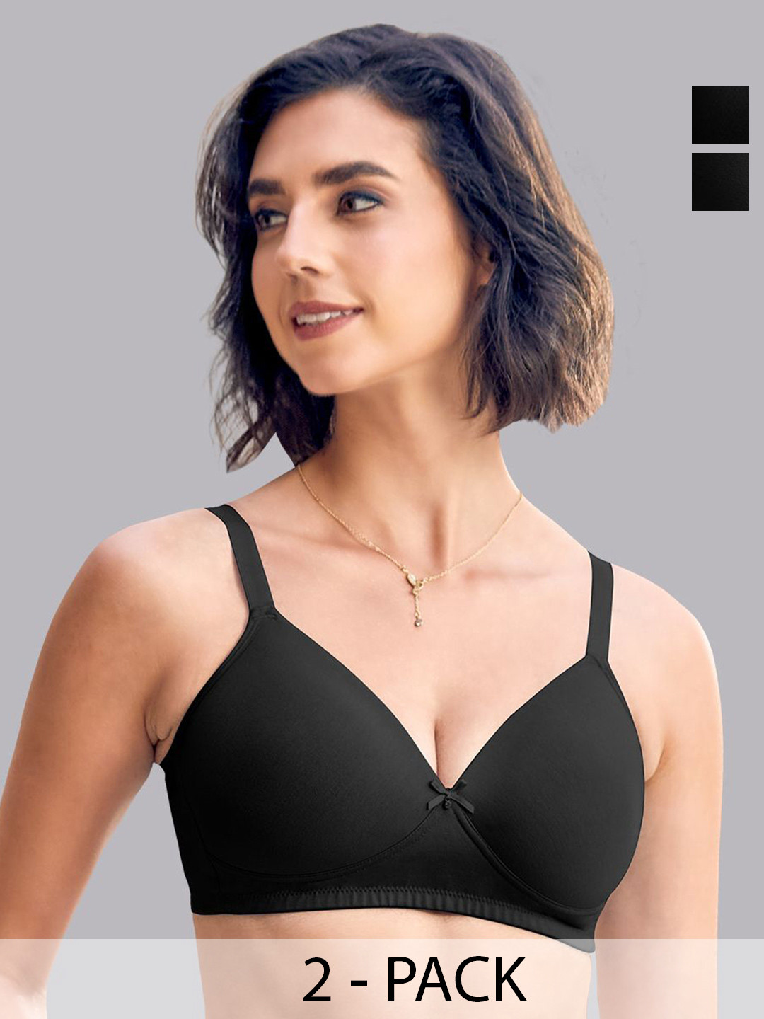 

MAASHIE Pack of 2 Medium Coverage Wirefree Padded Bra BLK-BLK, Black