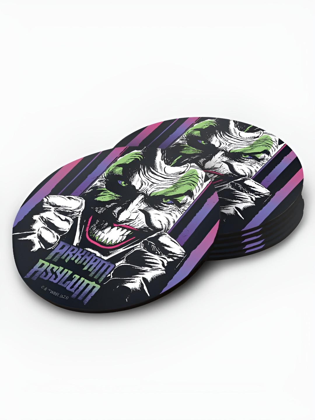 

macmerise Purple & Green 6 Pieces Printed Wooden Round Coasters