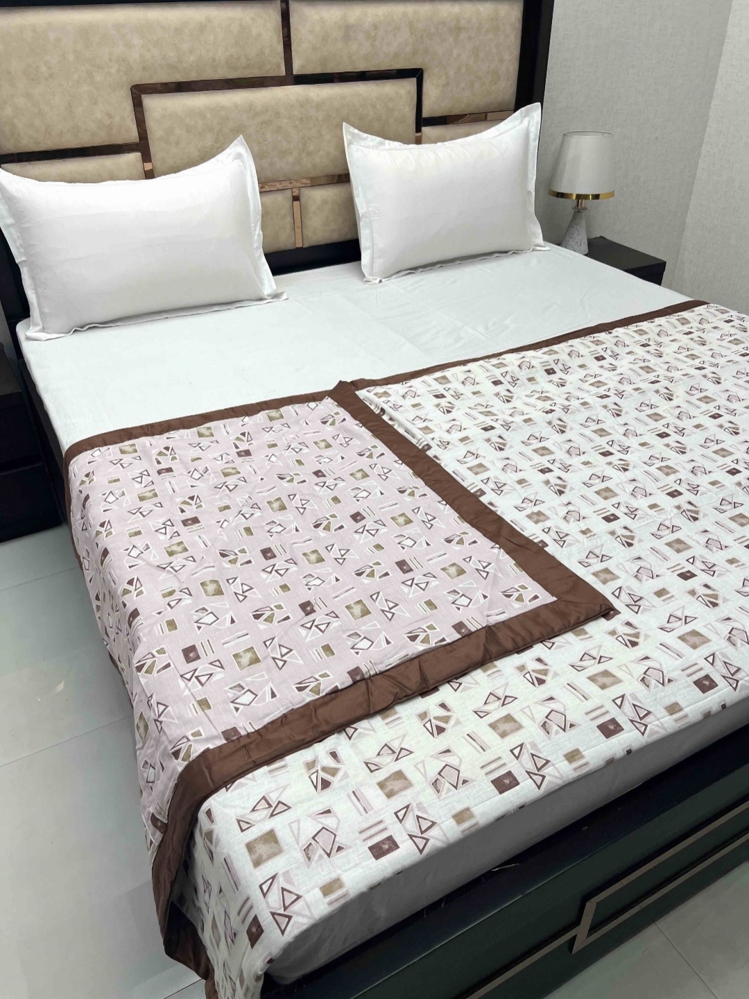 

Pure Decor Brown & White Geometric AC Room 210 GSM Pure Cotton Reversible Double Bed Dohar