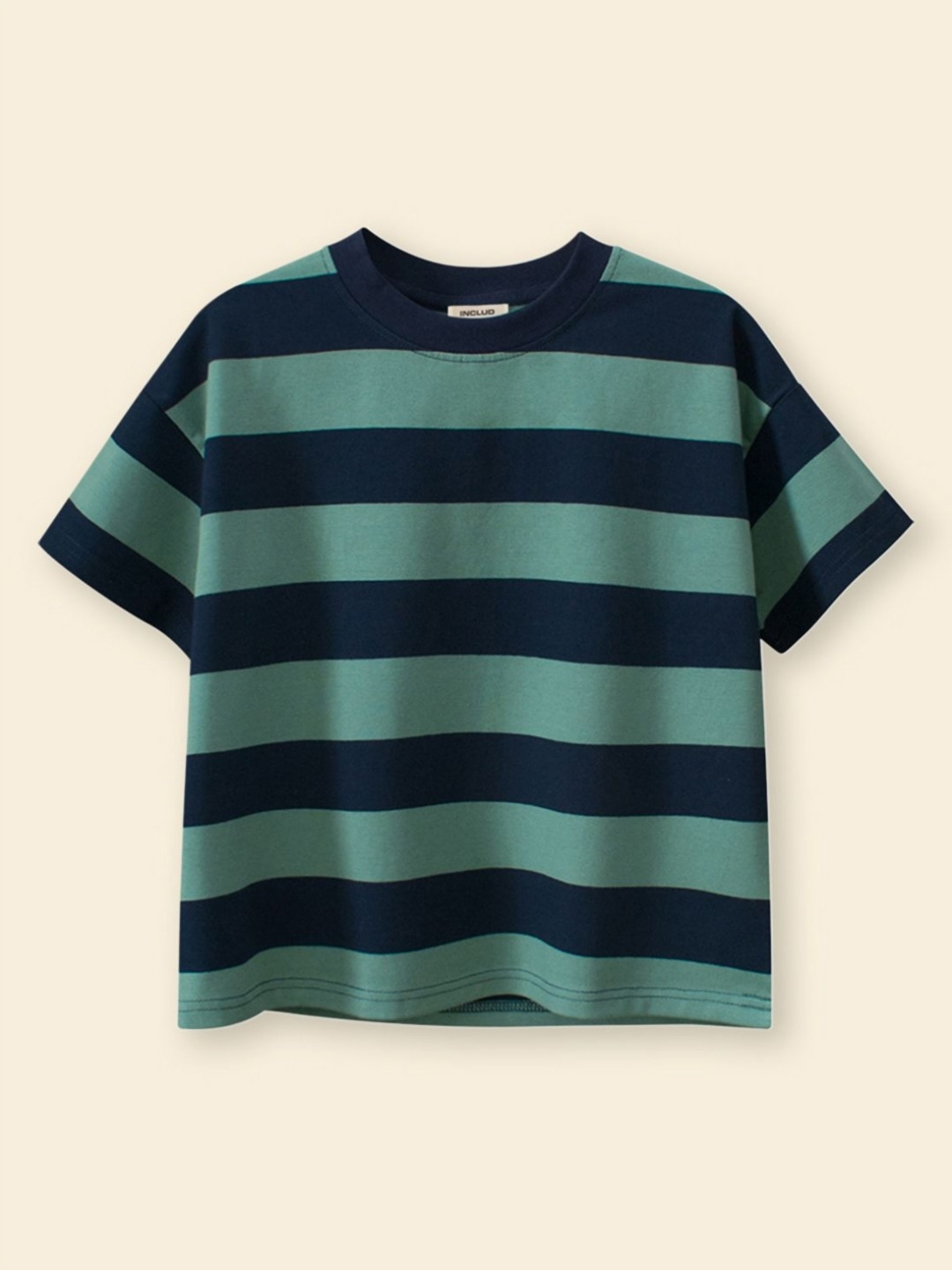 

INCLUD Boys Striped Round Neck Cotton T-Shirt, Green