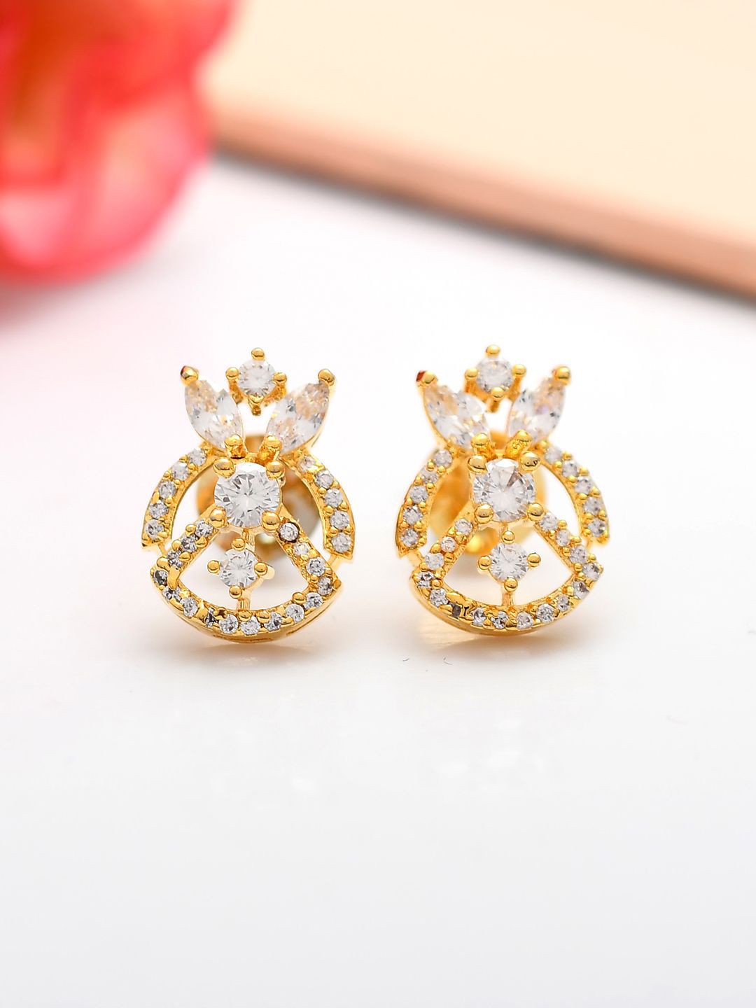 

Voylla Gold Plated American Diamond Contemporary Sparkling Elegance Studs