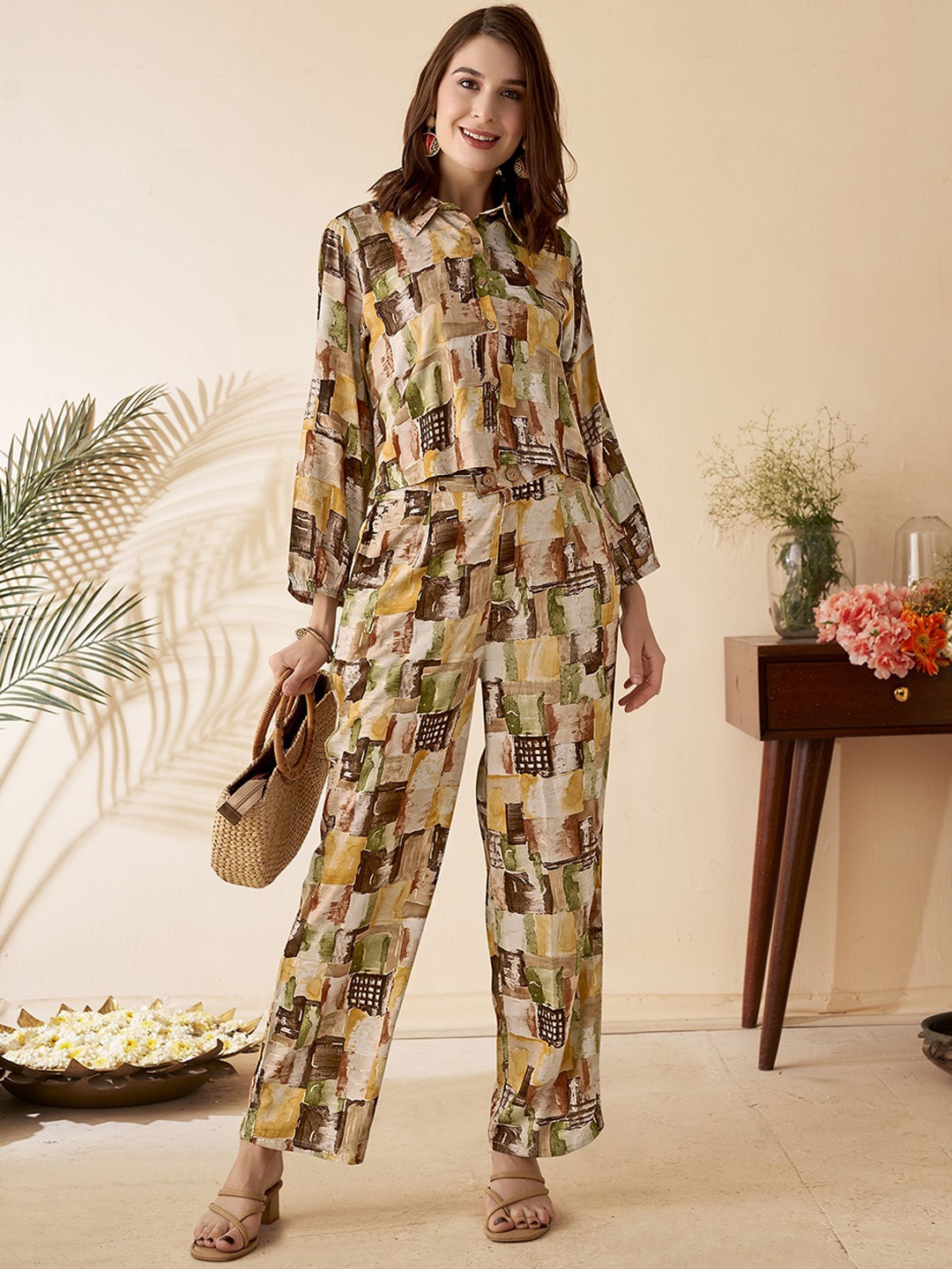 

Anouk Printed Long Sleeves Shirt & Trousers, Green