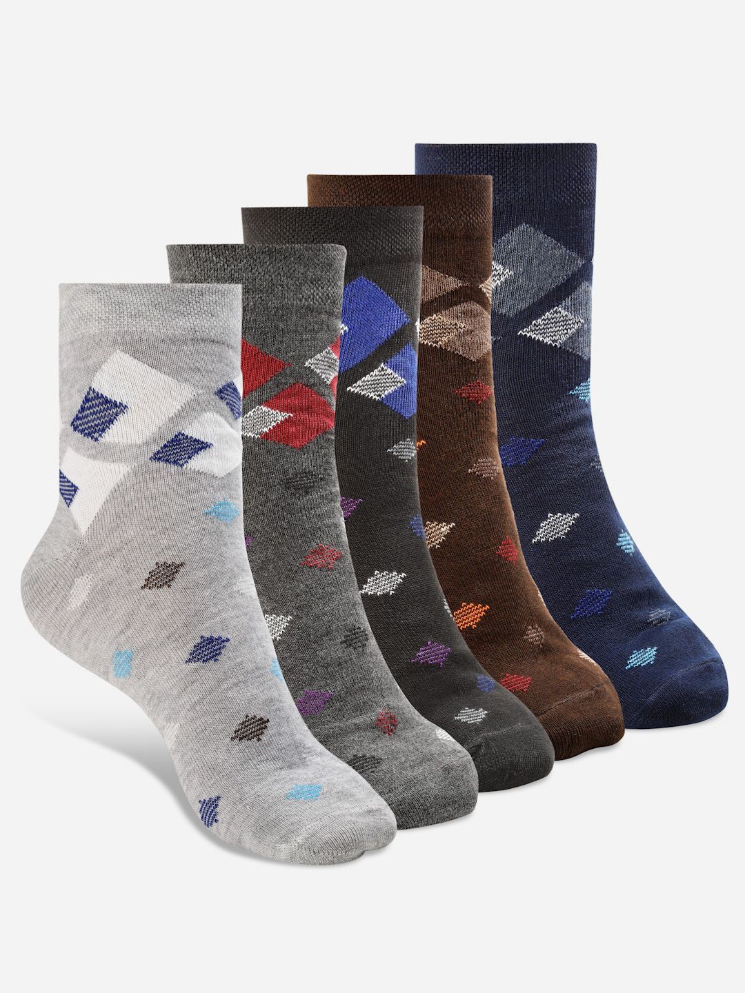 

Texlon Pack Of 5 Patterned Ankle-Length Socks, Grey