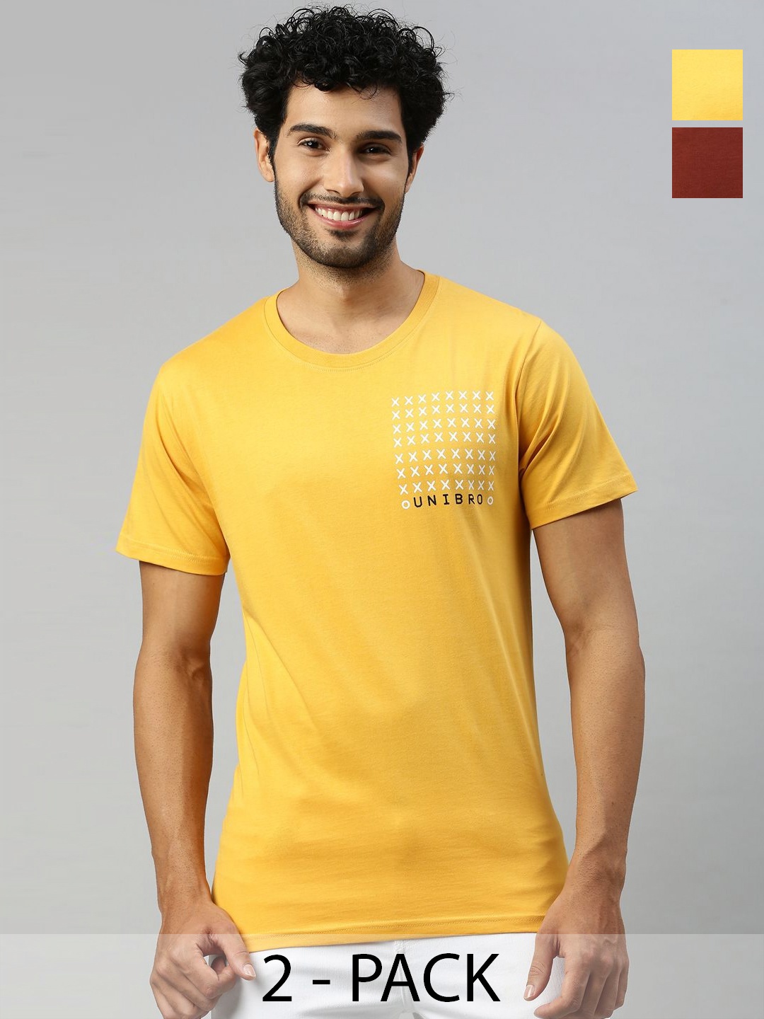 

Ramraj Men Pack Of 2 Typography Printed Round Neck Cotton T-Shirts, Brown