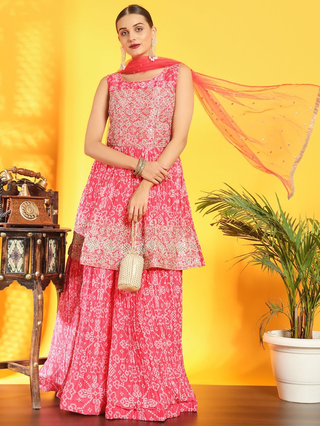 

Chhabra 555 Bandhani Printed Top With Skirt & Dupatta, Pink