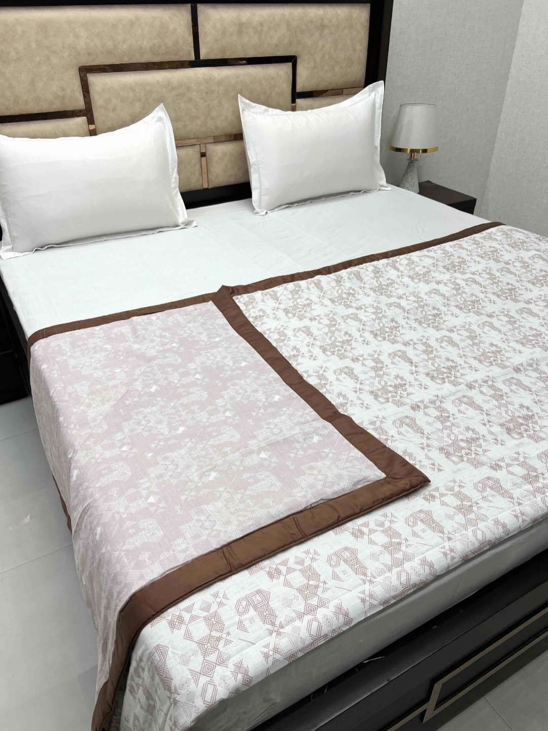 

Pure Decor Brown & White Cotton AC Room 210 GSM Double Bed Dohar