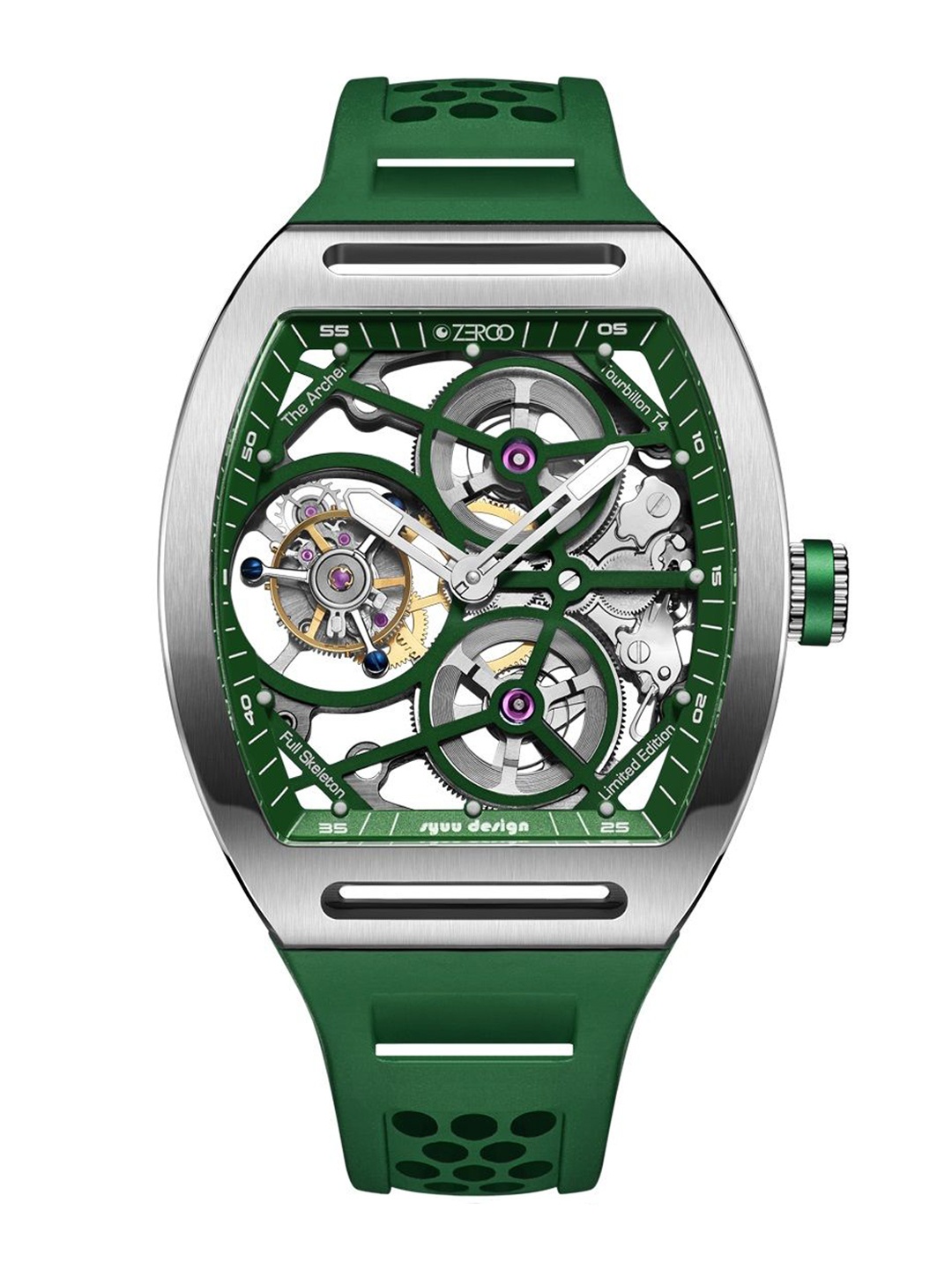 

ZEROO Unisex Skeleton Dial & Leather Straps Analogue Watch ZT004SGR, Green