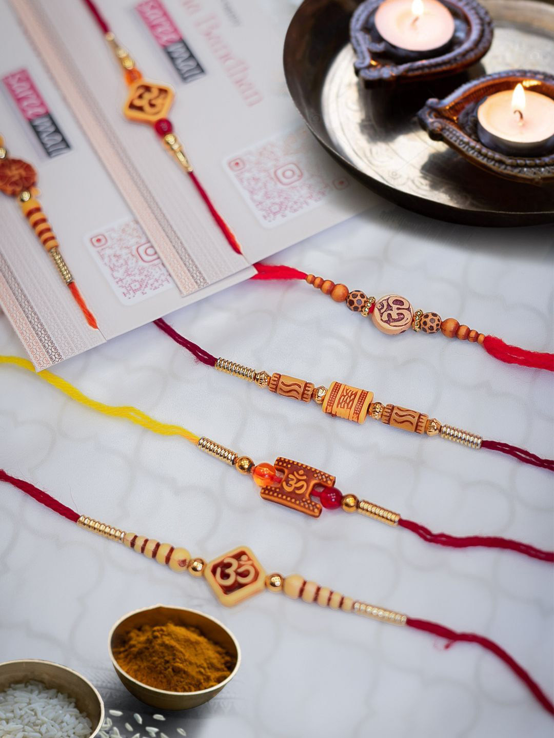 

Saree mall Set of 4 Designer Religious Rakhi, Red