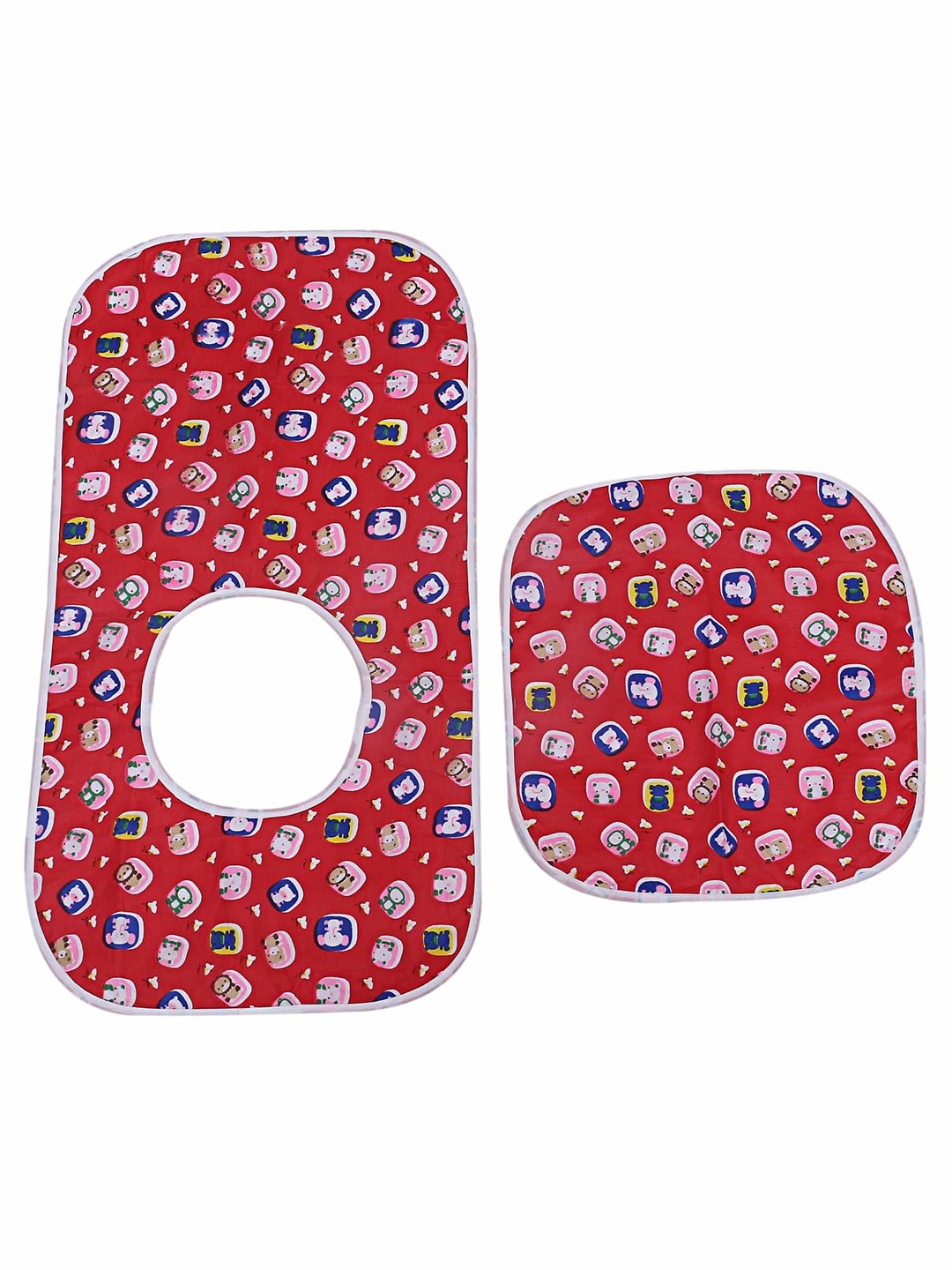 

Kuber Industries Infants 2-Pcs Printed Cotton Waterproof Bibs With Food Mat, Red