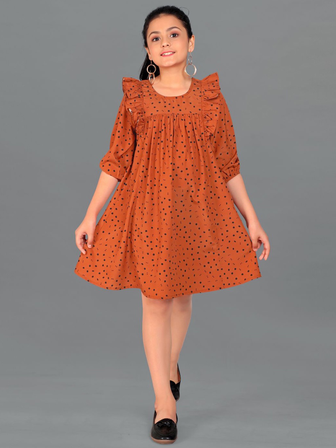 

BAESD Girls Round Neck Knee Length Crepe A-Line Dress, Rust