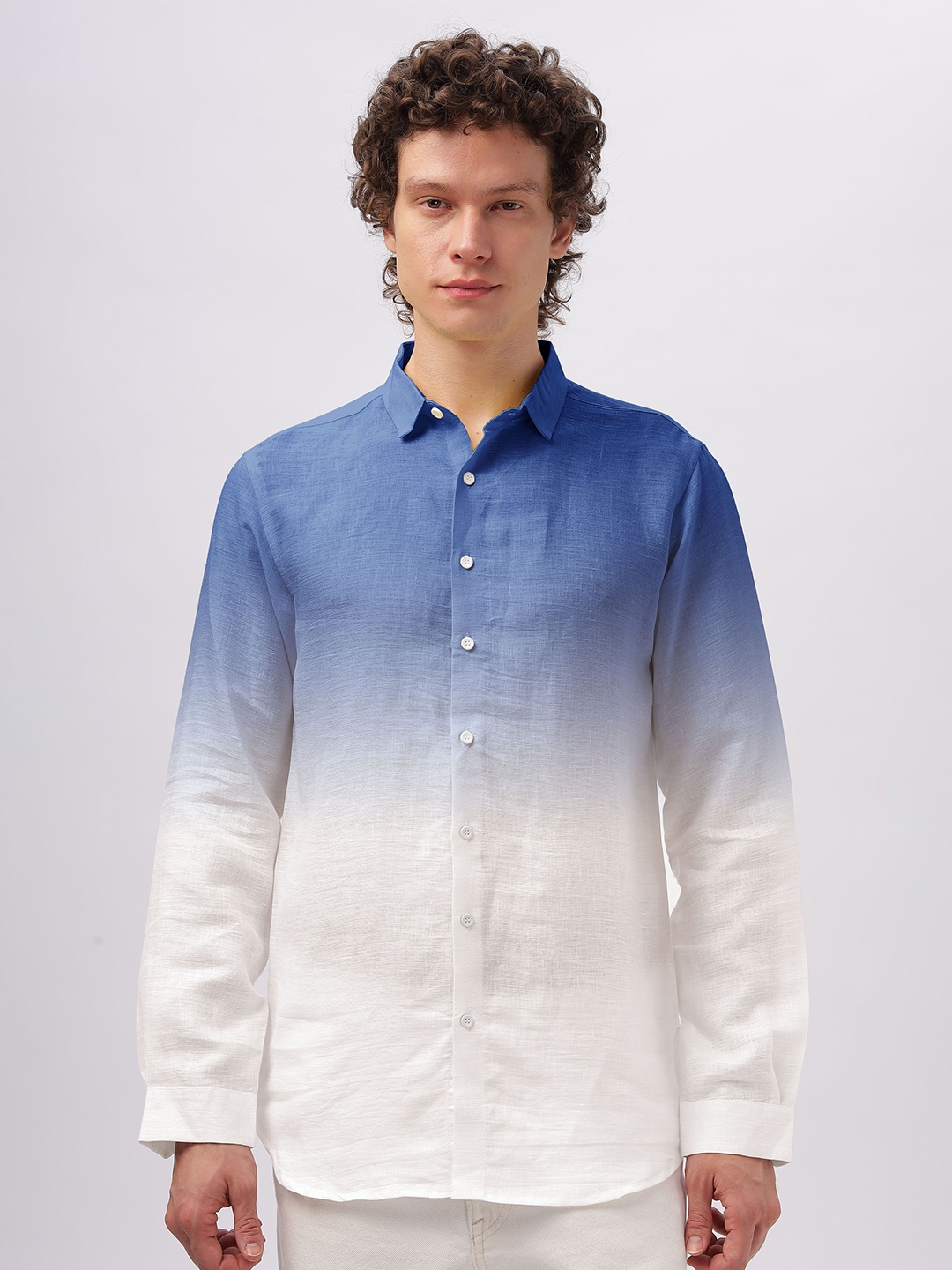 

HAMPTONS Cotton Linen Faded Ombre Casual Shirt, Blue