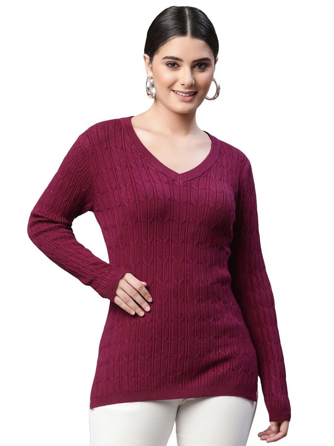 

Global Republic Women Cable Knit Pullover, Maroon