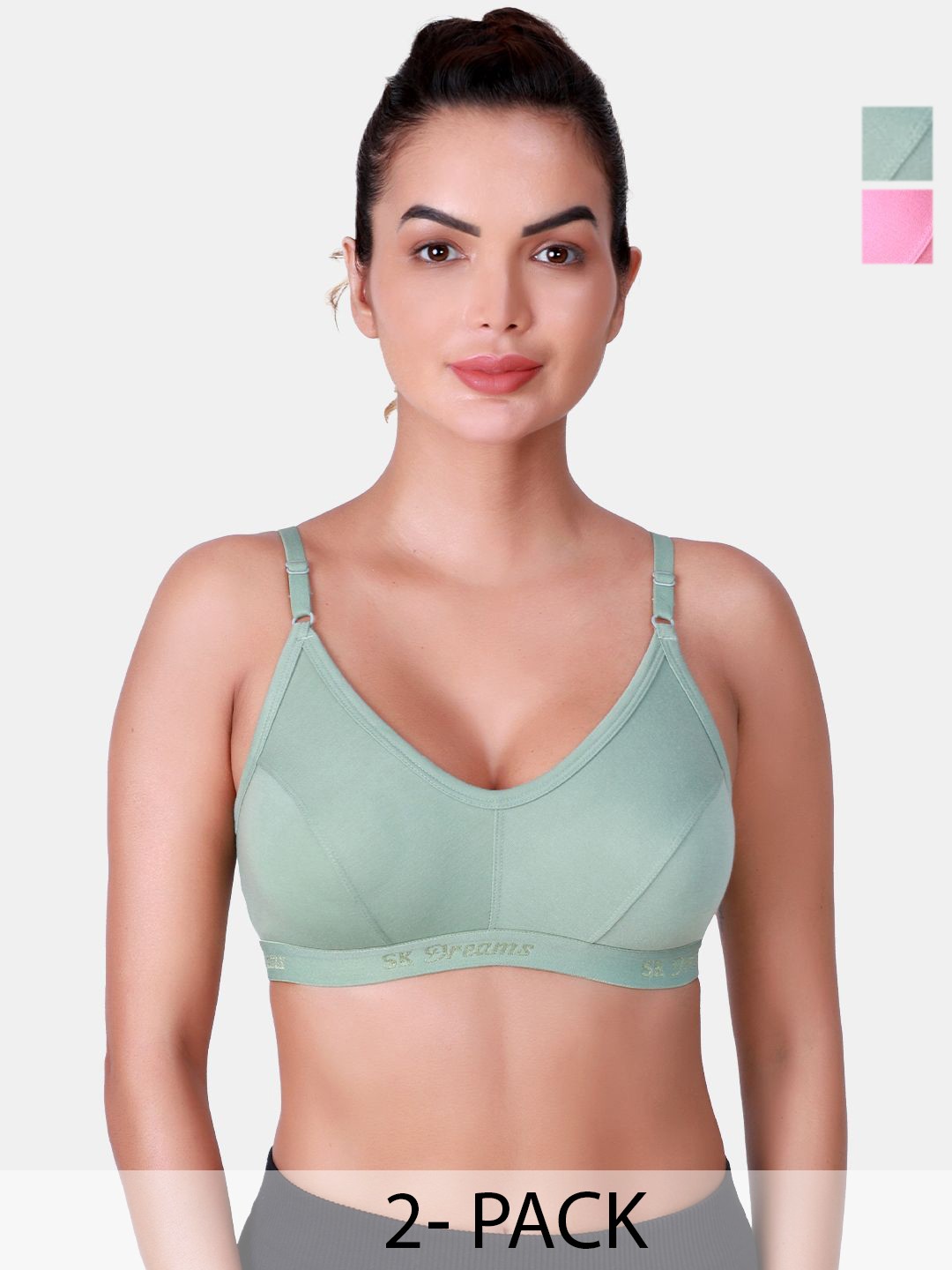 

SKDREAMS Pack Of 2 Non Padded Full Coverage Sports Bra, Green