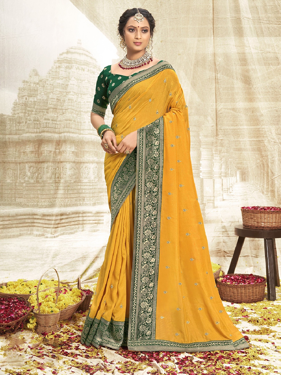 

NIRMAL CREATION Ethnic Motifs Zari Pure Silk Saree, Mustard