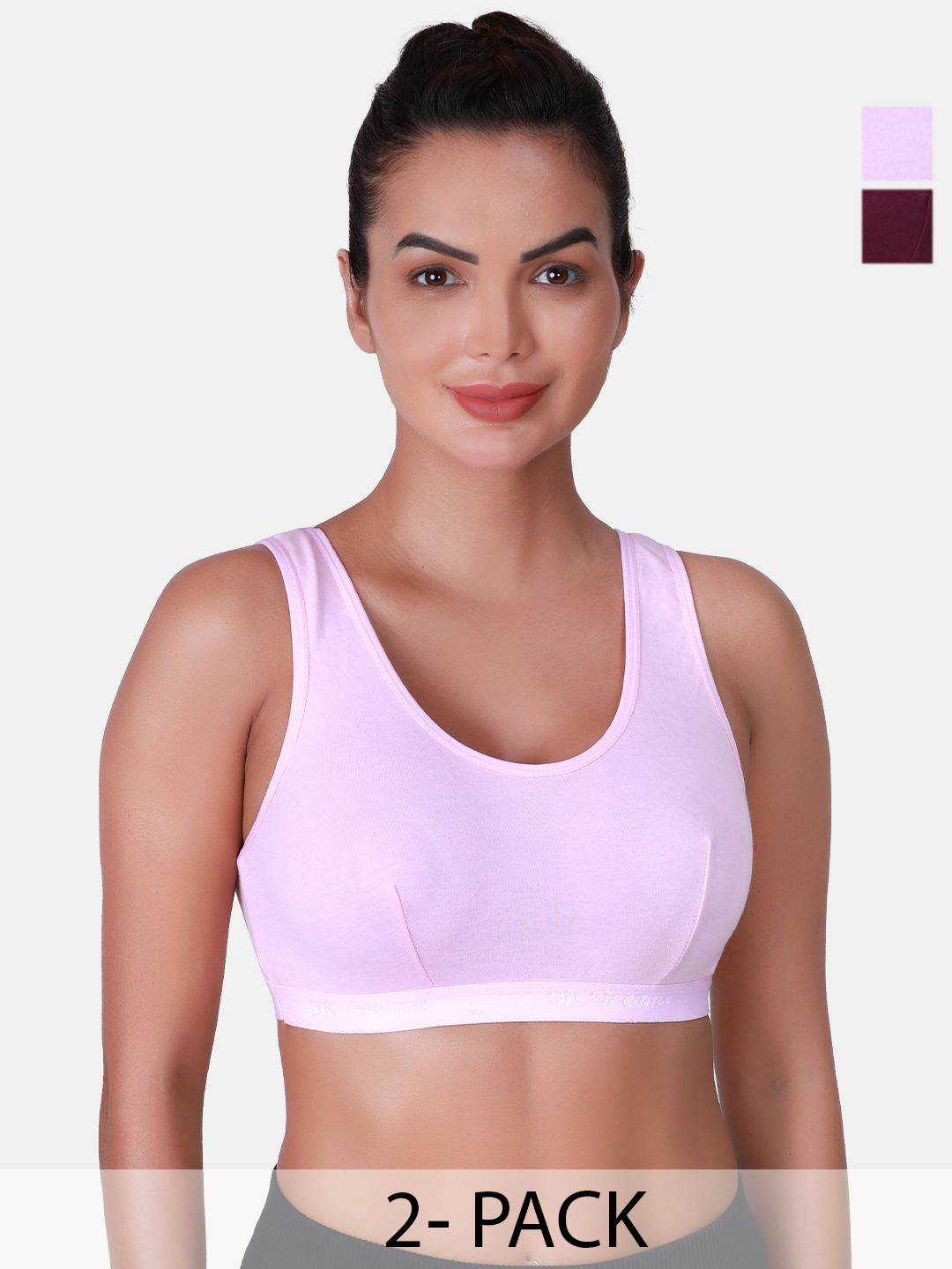 

SKDREAMS Pack Of 2 Full Coverage Cut and Sew Cotton Non Padded Sports Bra, Purple