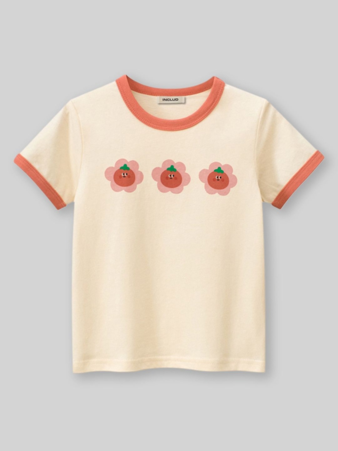

INCLUD Girls Graphic Printed Round Neck Cotton T-Shirt, Beige