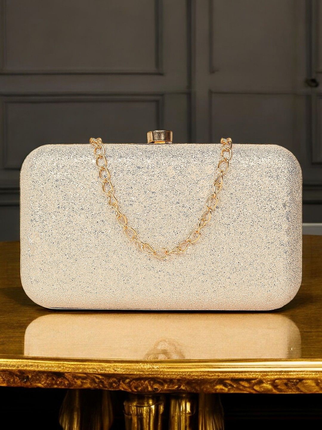 

CRUSSET Textured Box Clutch, Cream