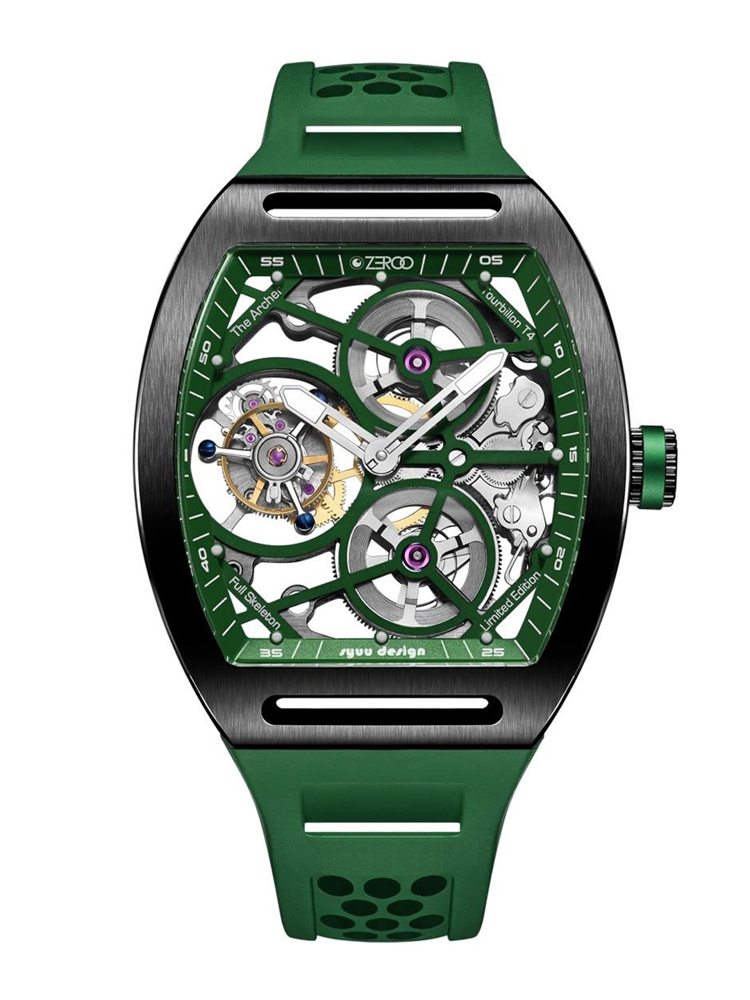 

ZEROO Unisex Skeleton Dial & Leather Straps Analogue Watch ZT004BGR, Green