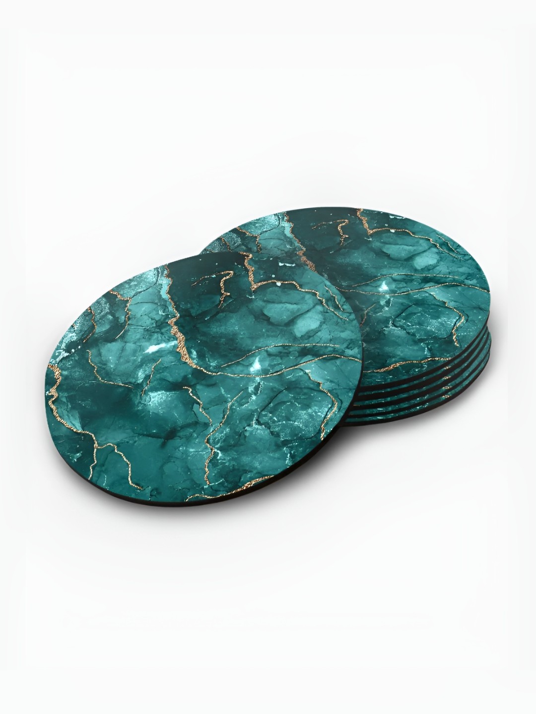 

macmerise Green & White 6 Pieces Printed Wooden Coasters