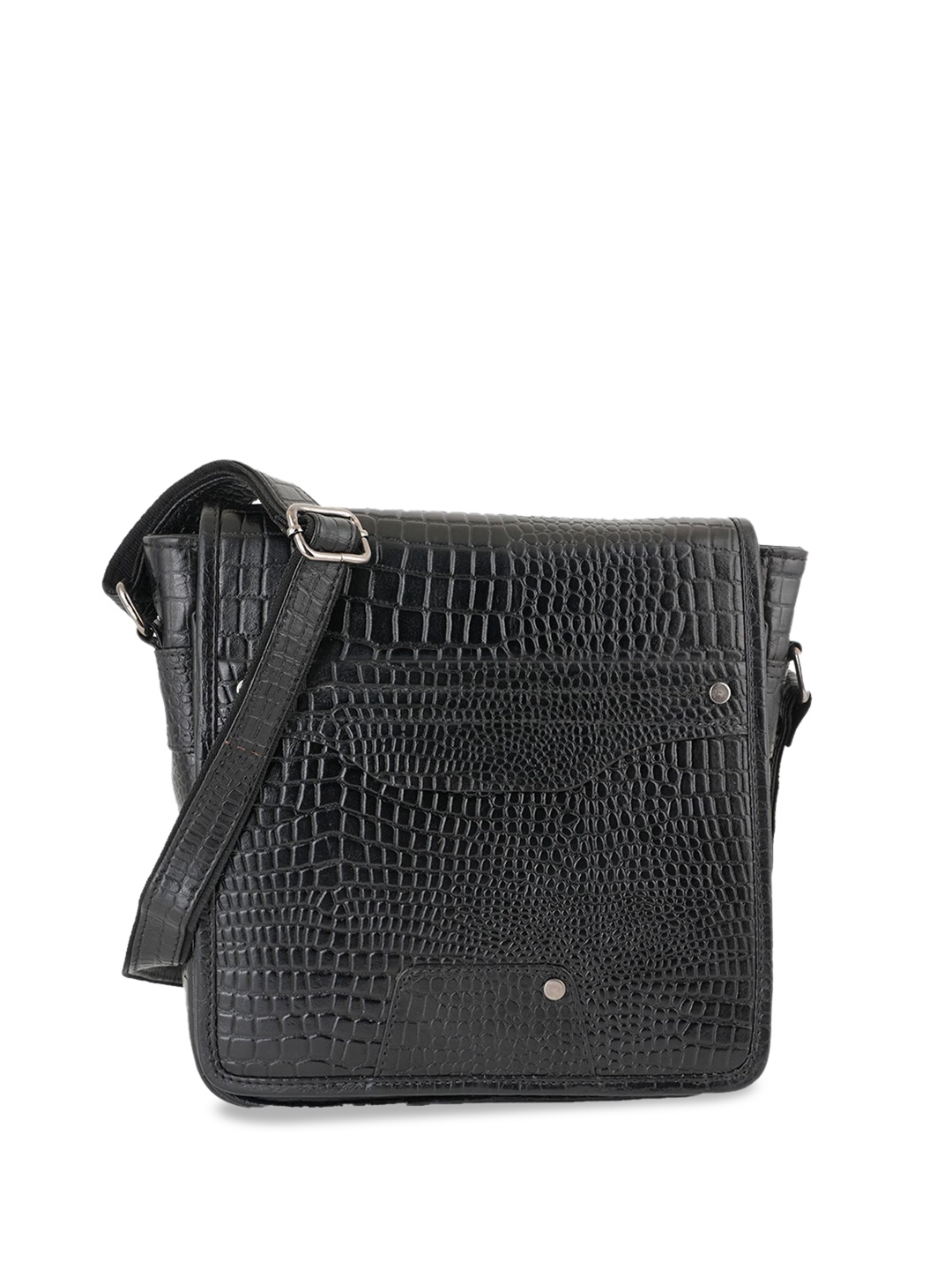 

Style Shoes Animal Textured Leather Swagger Sling Bag with Fringed, Black