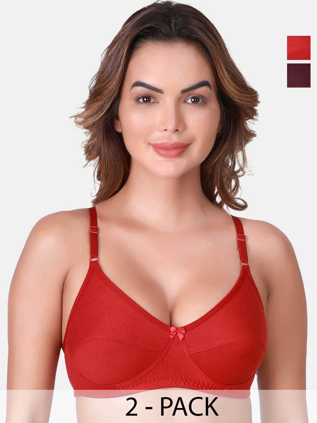 

SKDREAMS Pack of 2 Non Padded Full Coverage Bra, Maroon