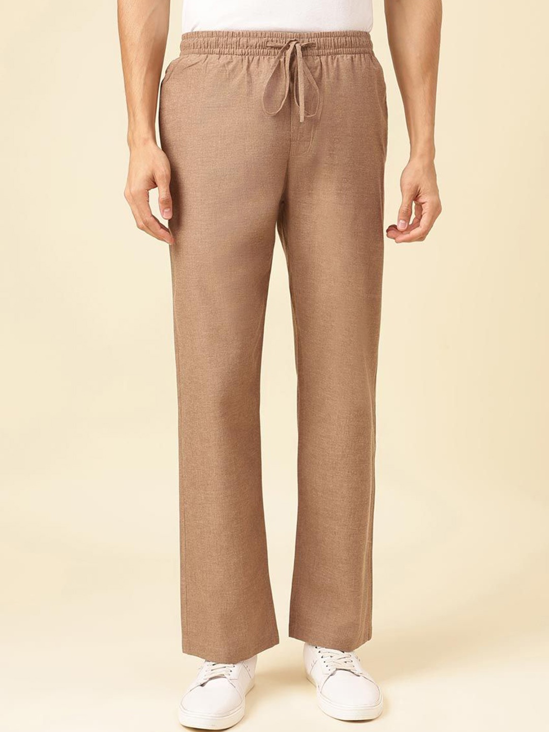 

Fabindia Men Cotton Parallel Trousers, Beige