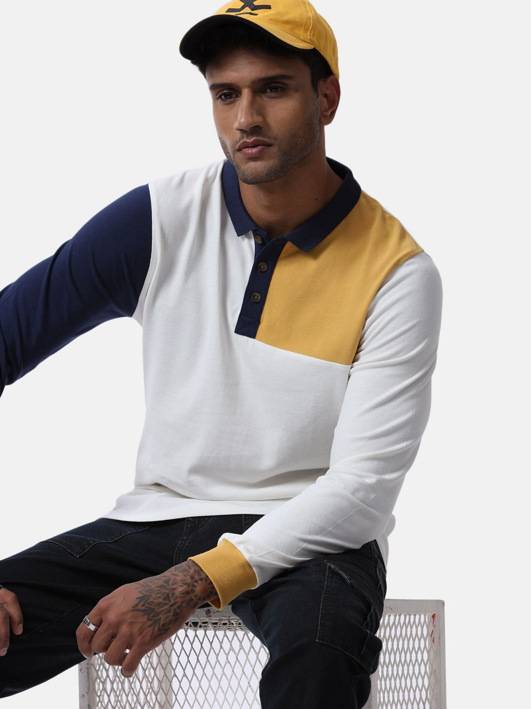 

WROGN Men Self Design Polo Collar Cotton Slim Fit T-shirt, Off white
