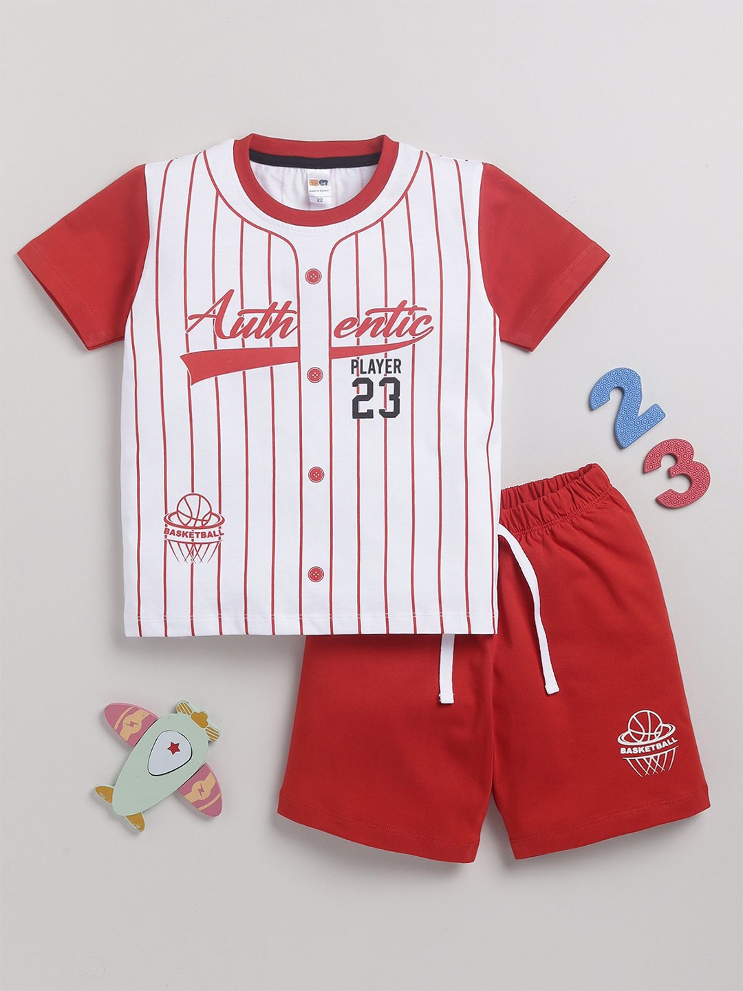 

LITTLE NINJA Boys Printed Pure Cotton T-shirt with Shorts, White