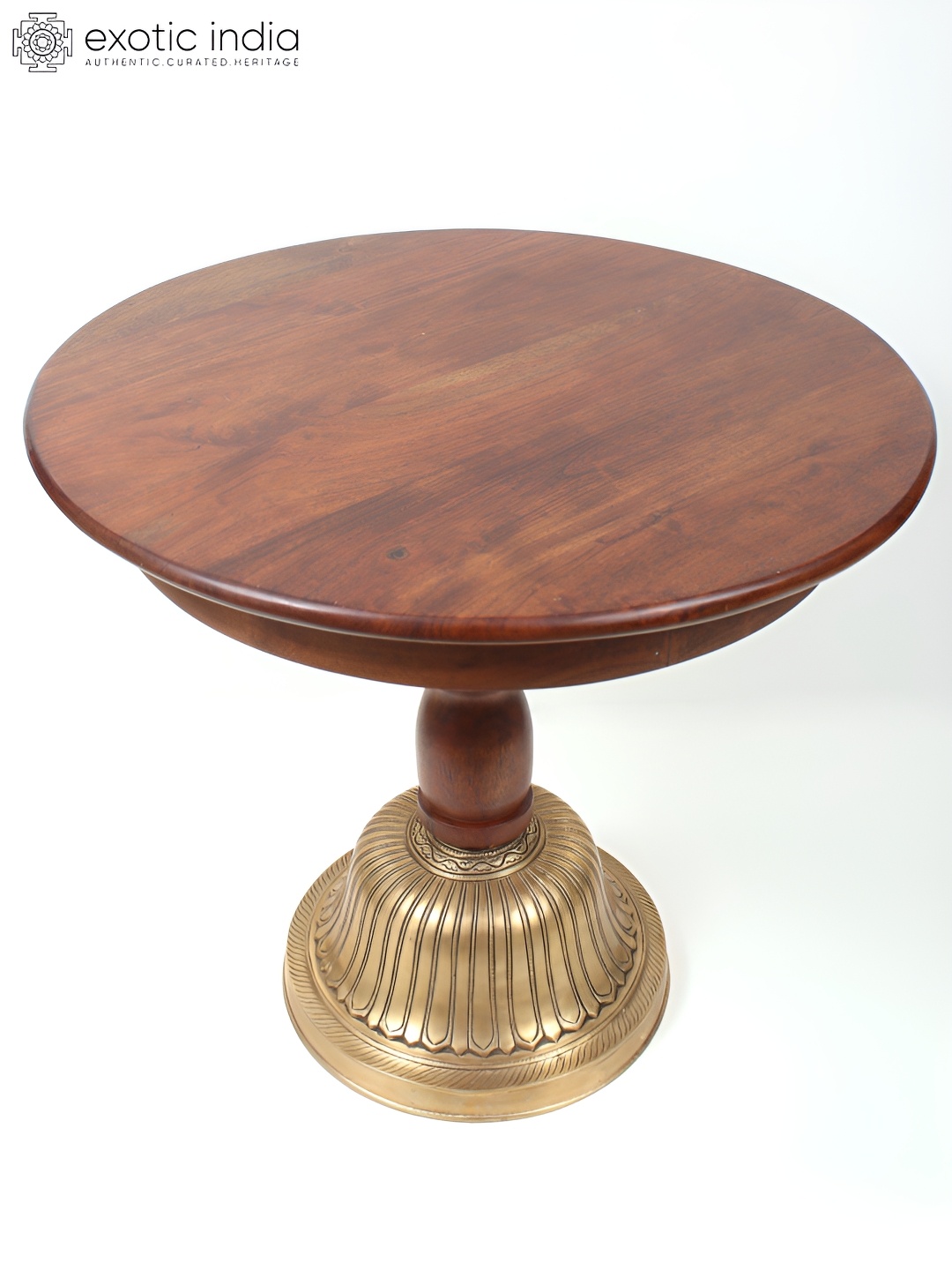 

Exotic India Brown & Gold Toned Wooden Round Coffee Table