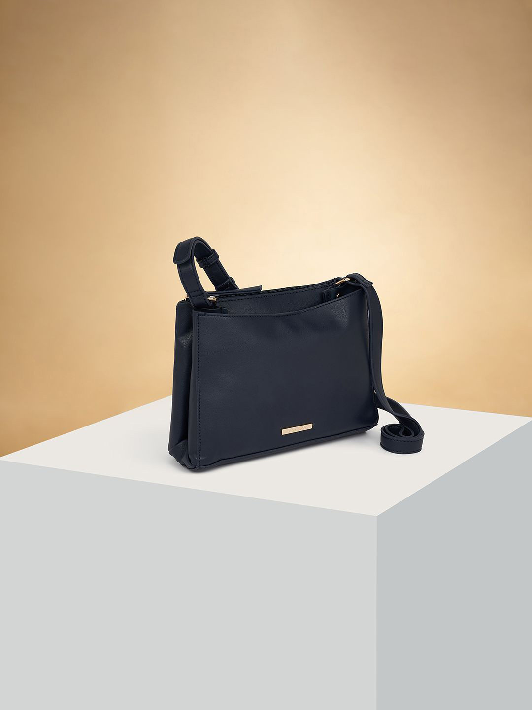 

Forever Glam by Pantaloons Colourblocked PU Oversized Structured Handheld Bag with Cut Work, Navy blue
