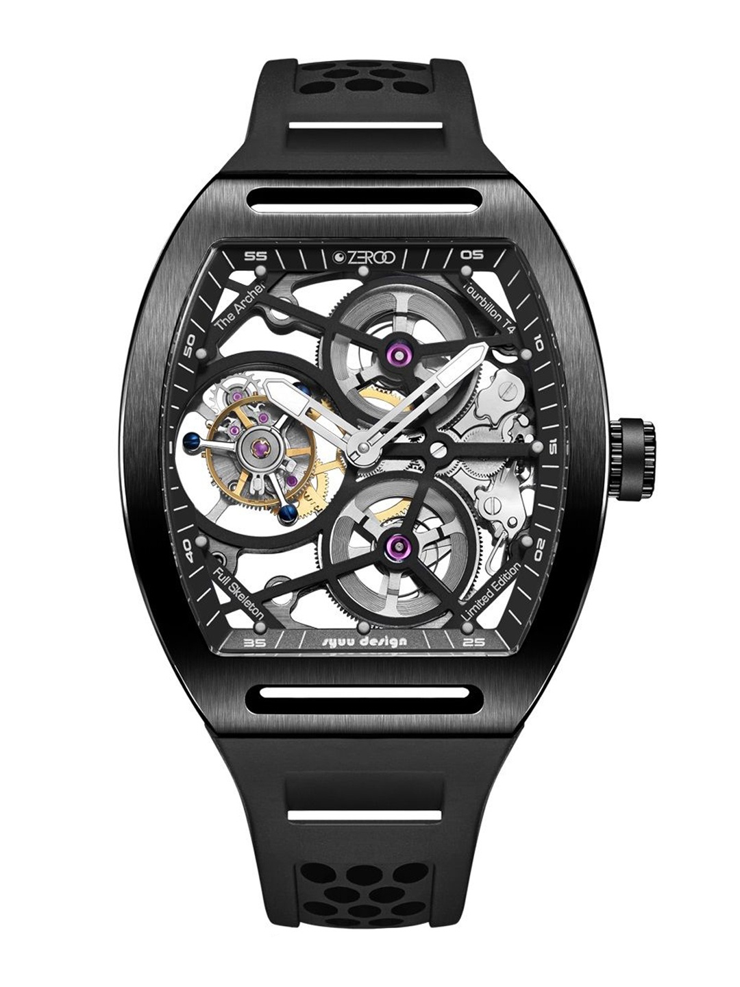 

ZEROO Unisex Skeleton Dial & Leather Straps Analogue Watch ZT004BBK, Black