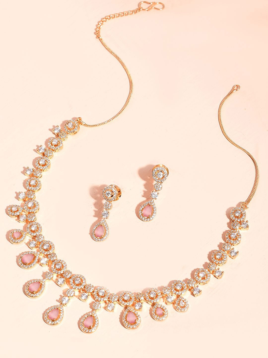 

Voylla Gold-Plated Sparkling Elegance Elegant American Diamond Stone Studded Jewellery Set