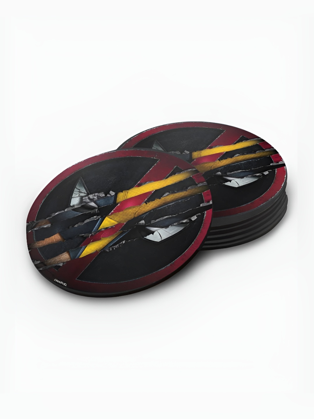 

macmerise Black & Red 6 Pieces Printed Wooden Round Coasters