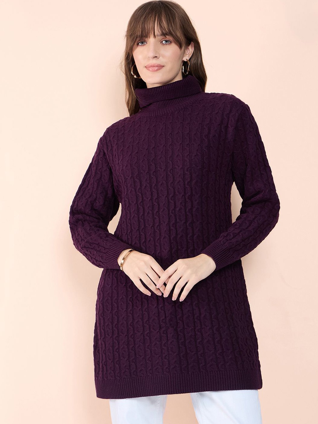 

CLAPTON Self Designed Wool High Neck Pull Over Sweater, Purple