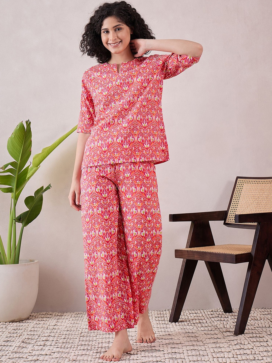 

July Women Printed Pyjamas With Top Night suit, Pink