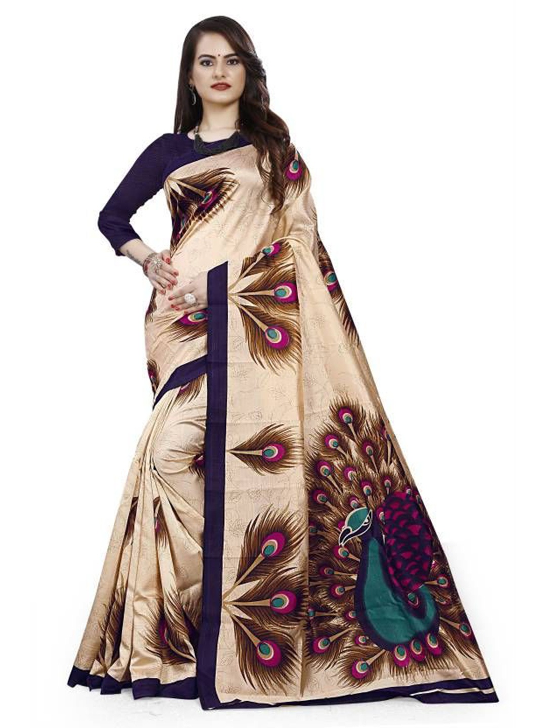 

RUNAYA NX Ethnic Motifs Art Silk Saree, Beige