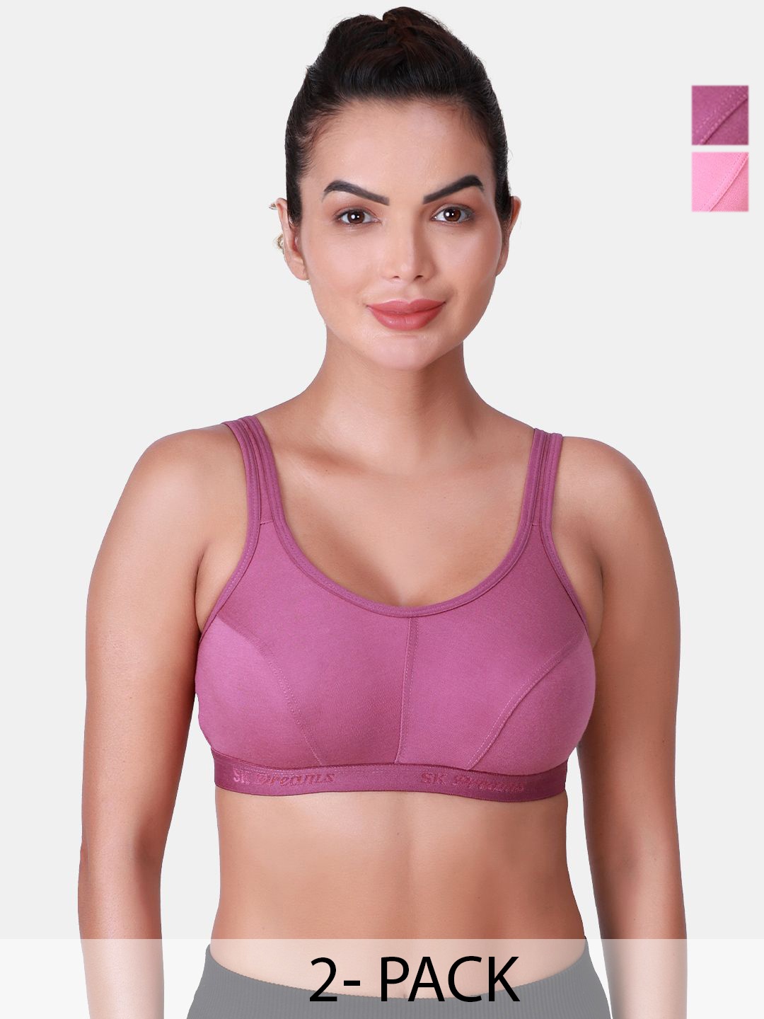 

SKDREAMS Pack of 2 Non Padded Full Coverage Sports Bra, Magenta