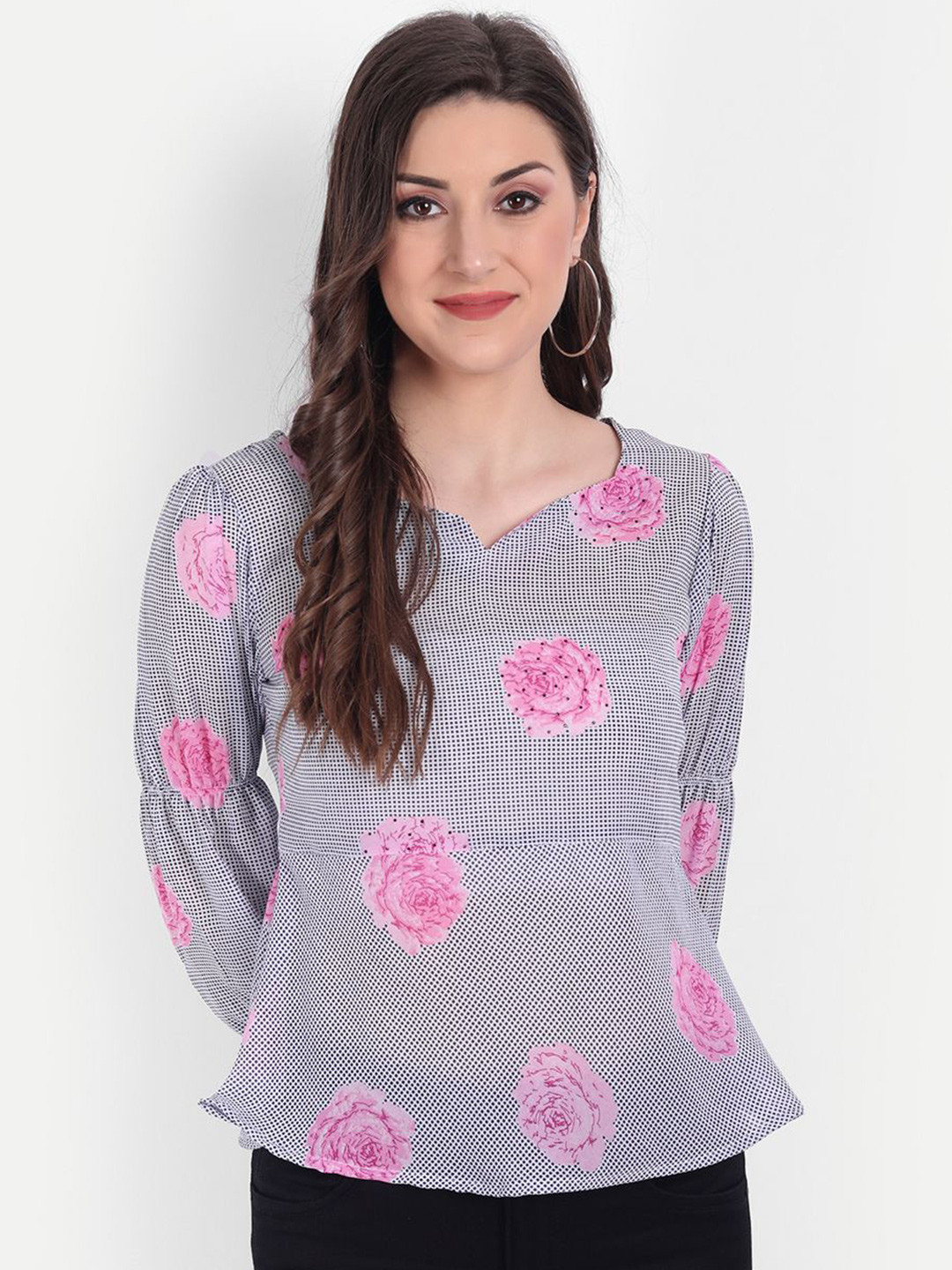 

all about you Women Floral Printed V-Neck Top, White