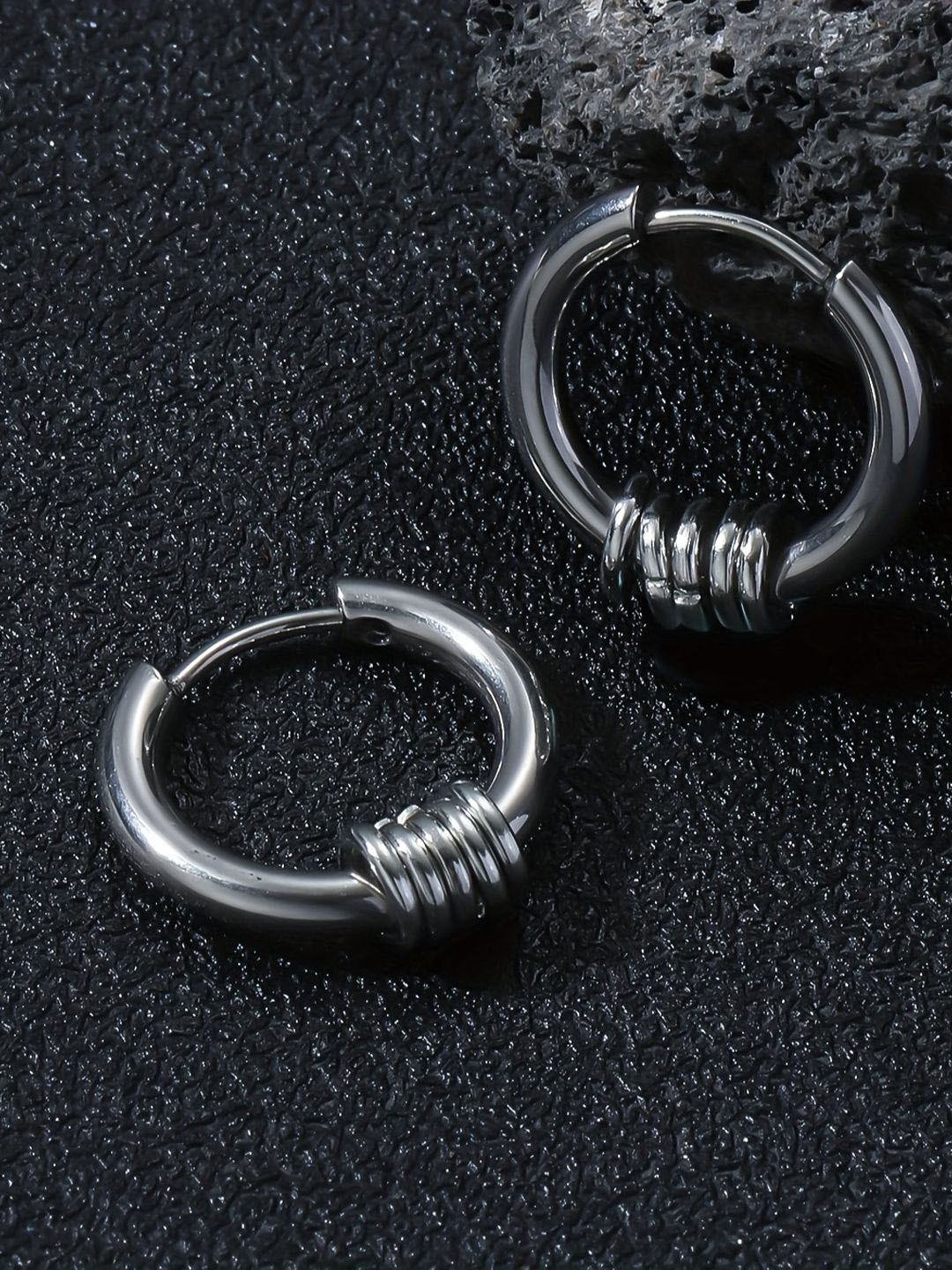 

KRENOZ Men Stainless Steel Circular Hoop Earrings, Silver