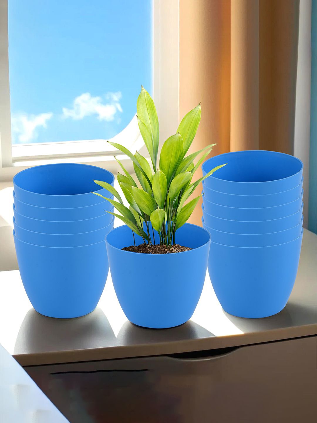 

Kuber Industries Blue 12 Pieces Lightweight Planters