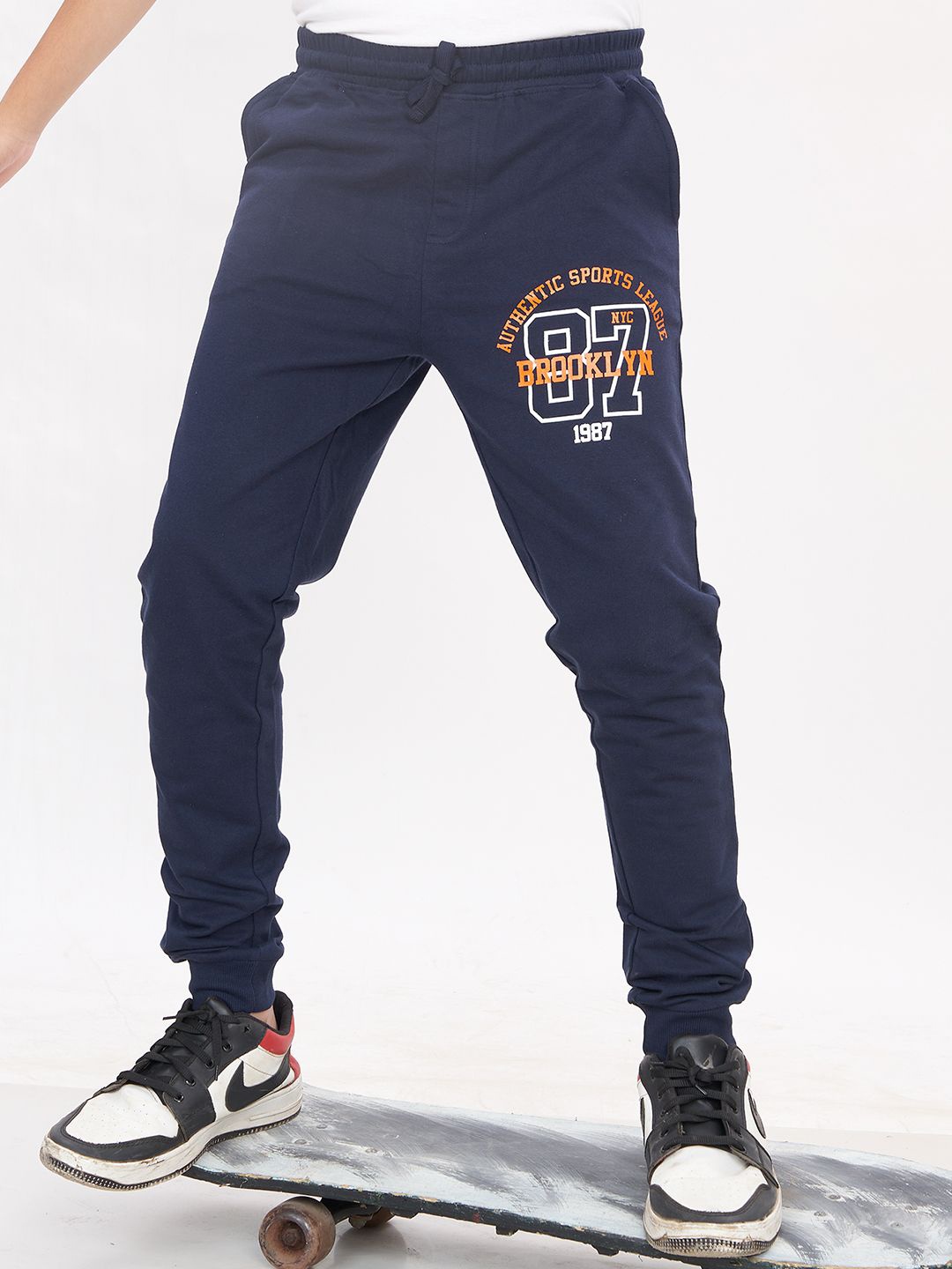 

Elzoh Boys Printed Mid Rise Joggers, Navy blue