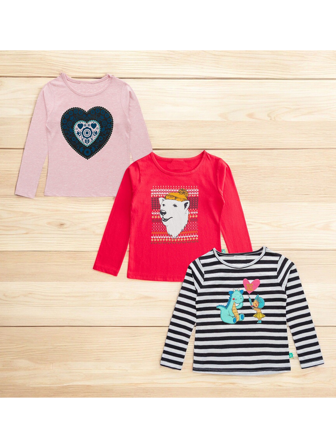 

BAESD Girls 3 Striped Applique T-shirt, Multi